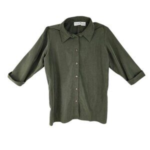 Women’s Army Green Button Down Blouse 3/4 Sleeve Size X (XL)